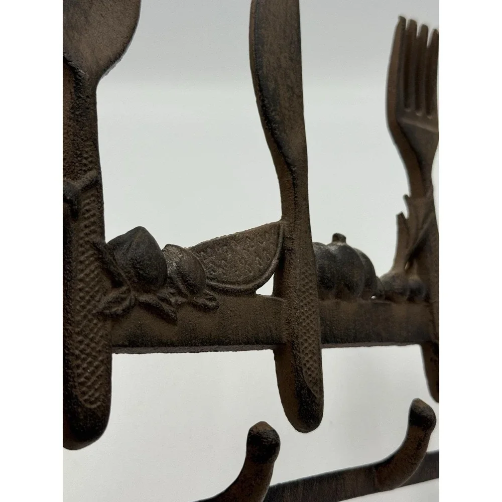 Metal Country Kitchen Wall Mounted Hook Rack 5 Hooks Matte Brown 10.5in